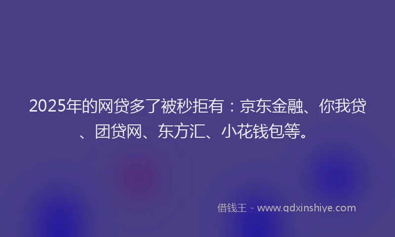 2025年的网贷多了被秒拒有：京东金融、你我贷、团贷网、东方汇、小花钱包等。