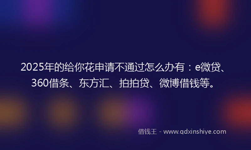 2025年的给你花申请不通过怎么办有：e微贷、360借条、东方汇、拍拍贷、微博借钱等。