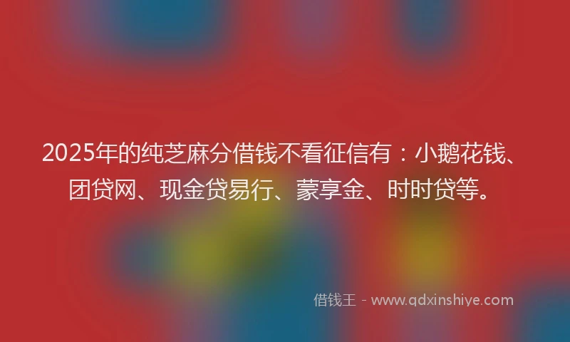 2025年的纯芝麻分借钱不看征信有：小鹅花钱、团贷网、现金贷易行、蒙享金、时时贷等。