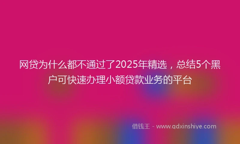 网贷为什么都不通过了2025年精选，总结5个黑户可快速办理小额贷款业务的平台