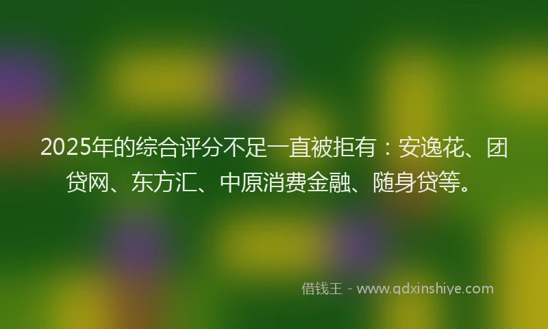 2025年的综合评分不足一直被拒有：安逸花、团贷网、东方汇、中原消费金融、随身贷等。