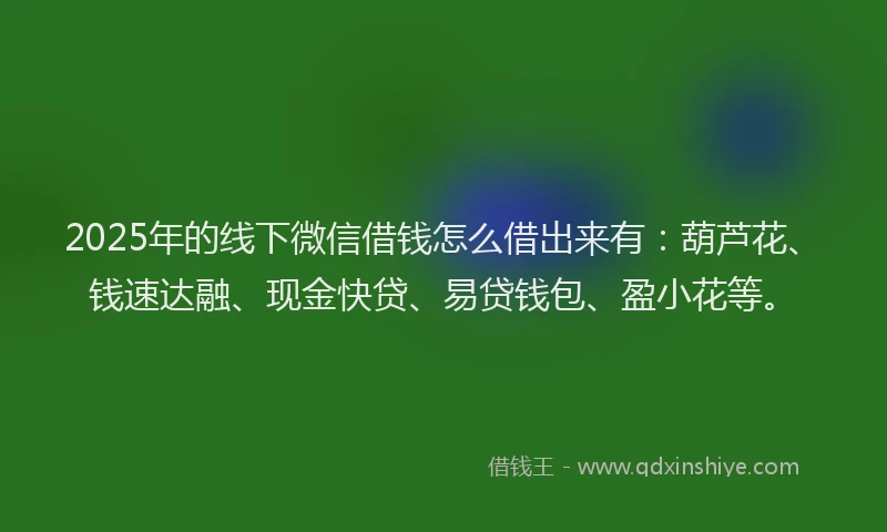 2025年的线下微信借钱怎么借出来有：葫芦花、钱速达融、现金快贷、易贷钱包、盈小花等。