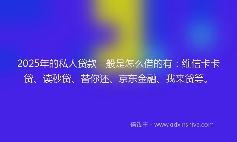 2025年的私人贷款一般是怎么借的有：维信卡卡贷、读秒贷、替你还、京东金融、我来贷等。