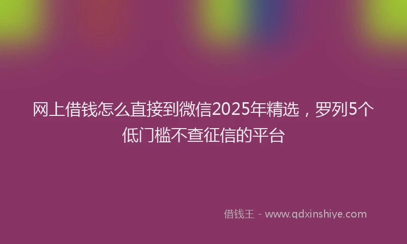 网上借钱怎么直接到微信2025年精选，罗列5个低门槛不查征信的平台