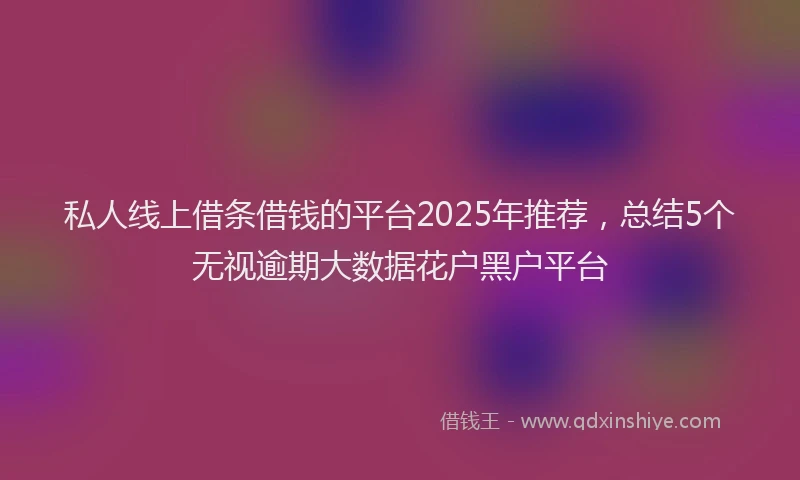 私人线上借条借钱的平台2025年推荐，总结5个无视逾期大数据花户黑户平台