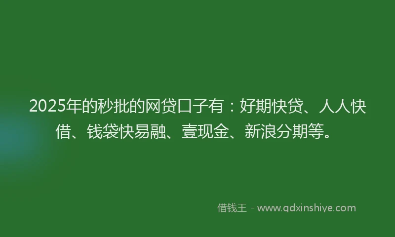 2025年的秒批的网贷口子有：好期快贷、人人快借、钱袋快易融、壹现金、新浪分期等。