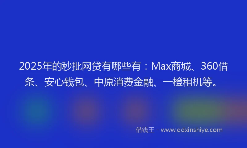 2025年的秒批网贷有哪些有：Max商城、360借条、安心钱包、中原消费金融、一橙租机等。