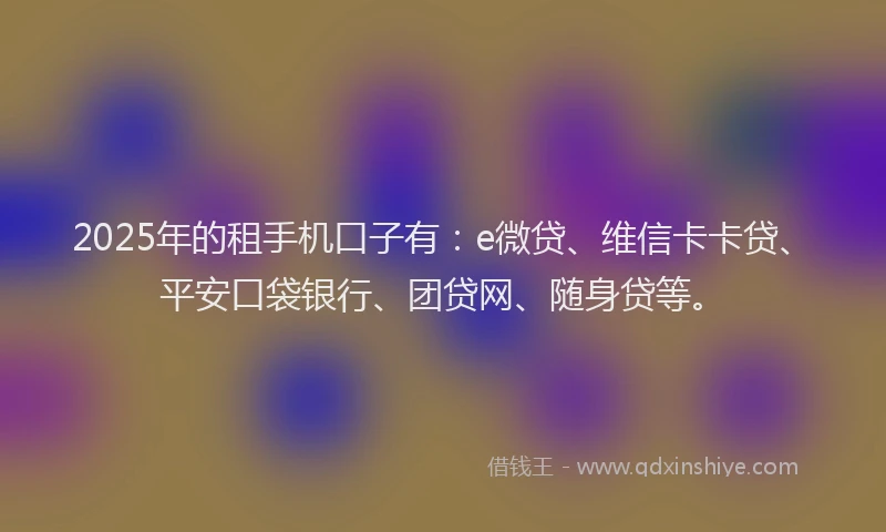 2025年的租手机口子有：e微贷、维信卡卡贷、平安口袋银行、团贷网、随身贷等。