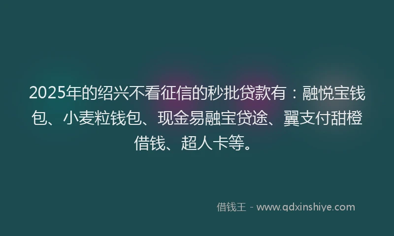 2025年的绍兴不看征信的秒批贷款有：融悦宝钱包、小麦粒钱包、现金易融宝贷途、翼支付甜橙借钱、超人卡等。