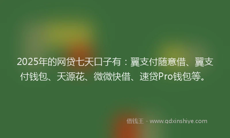 2025年的网贷七天口子有：翼支付随意借、翼支付钱包、天源花、微微快借、速贷Pro钱包等。