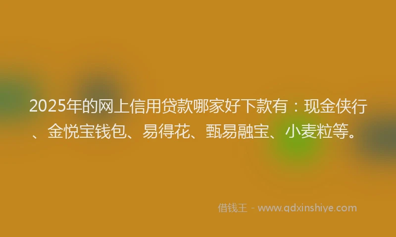 2025年的网上信用贷款哪家好下款有：现金侠行、金悦宝钱包、易得花、甄易融宝、小麦粒等。