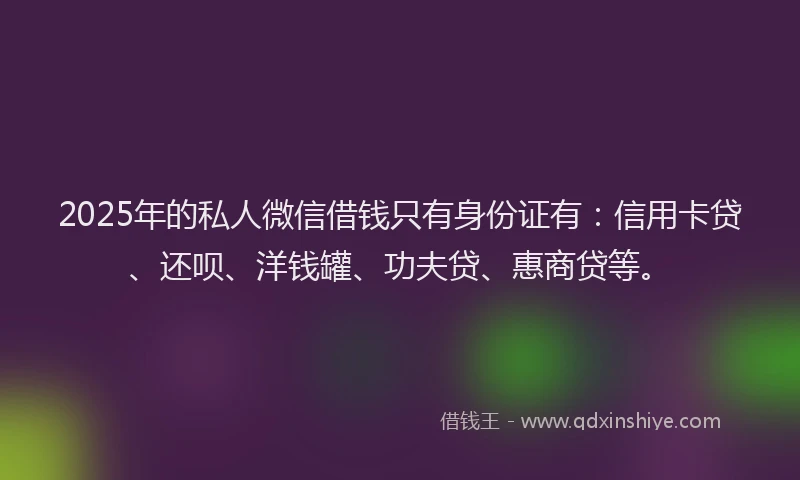2025年的私人微信借钱只有身份证有：信用卡贷、还呗、洋钱罐、功夫贷、惠商贷等。