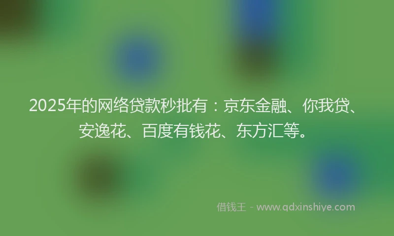 2025年的网络贷款秒批有：京东金融、你我贷、安逸花、百度有钱花、东方汇等。