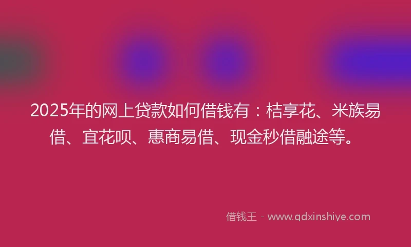 2025年的网上贷款如何借钱有：桔享花、米族易借、宜花呗、惠商易借、现金秒借融途等。
