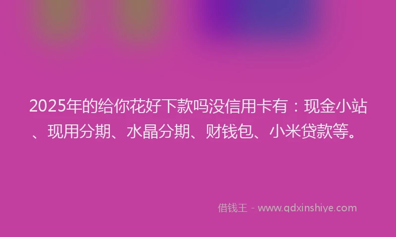2025年的给你花好下款吗没信用卡有：现金小站、现用分期、水晶分期、财钱包、小米贷款等。
