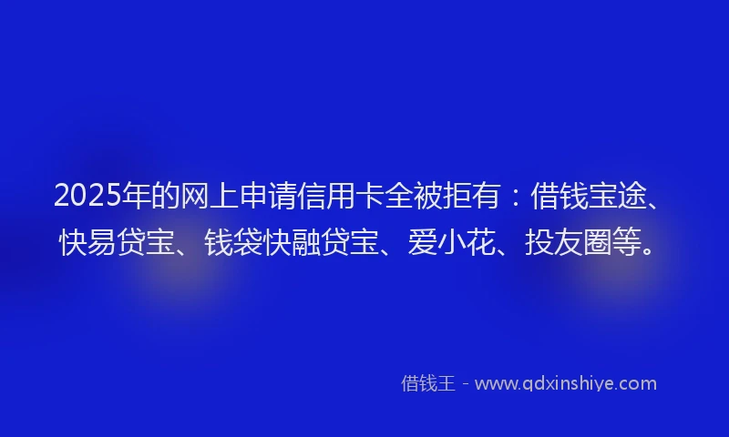 2025年的网上申请信用卡全被拒有：借钱宝途、快易贷宝、钱袋快融贷宝、爱小花、投友圈等。