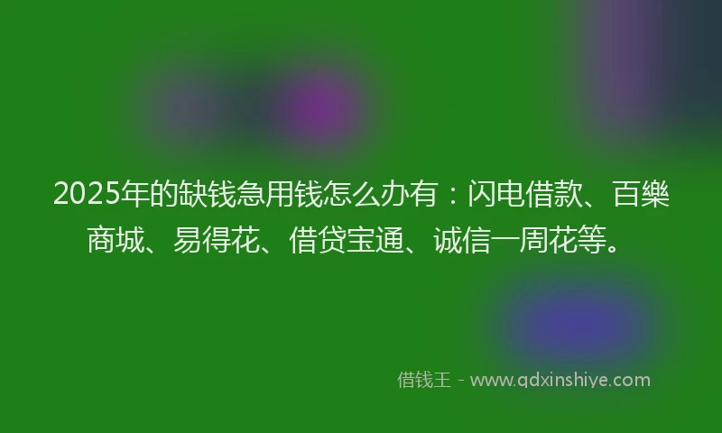 2025年的缺钱急用钱怎么办有：闪电借款、百樂商城、易得花、借贷宝通、诚信一周花等。