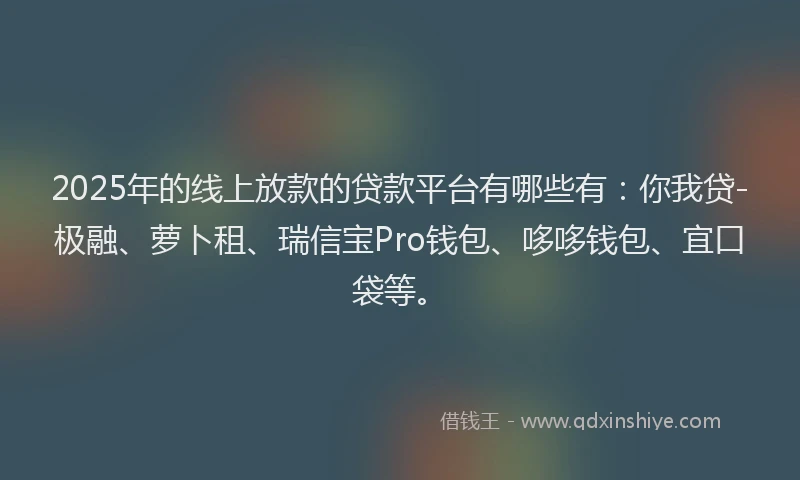 2025年的线上放款的贷款平台有哪些有：你我贷-极融、萝卜租、瑞信宝Pro钱包、哆哆钱包、宜口袋等。
