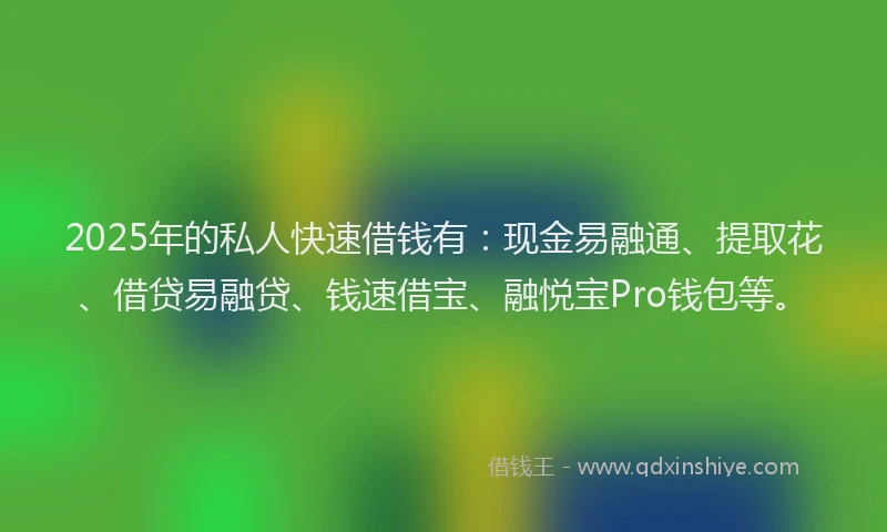 2025年的私人快速借钱有：现金易融通、提取花、借贷易融贷、钱速借宝、融悦宝Pro钱包等。