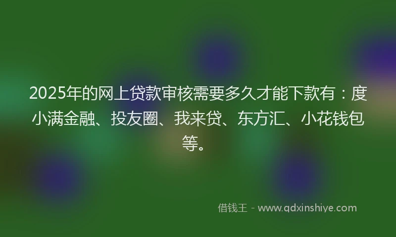 2025年的网上贷款审核需要多久才能下款有：度小满金融、投友圈、我来贷、东方汇、小花钱包等。