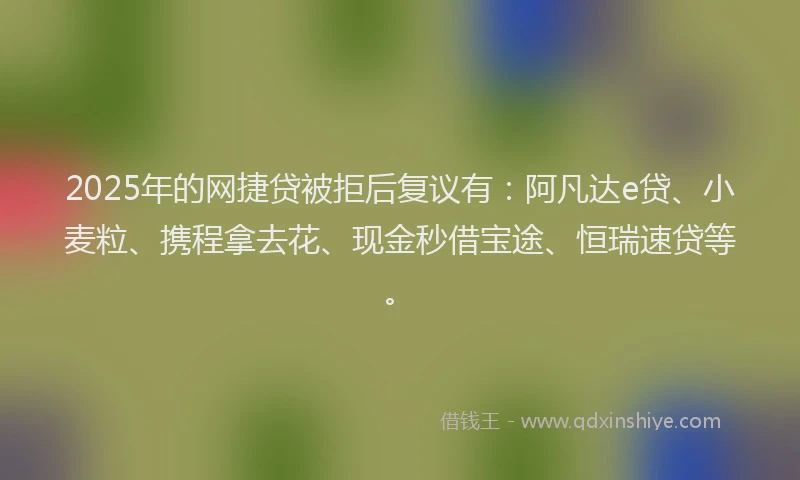 2025年的网捷贷被拒后复议有：阿凡达e贷、小麦粒、携程拿去花、现金秒借宝途、恒瑞速贷等。