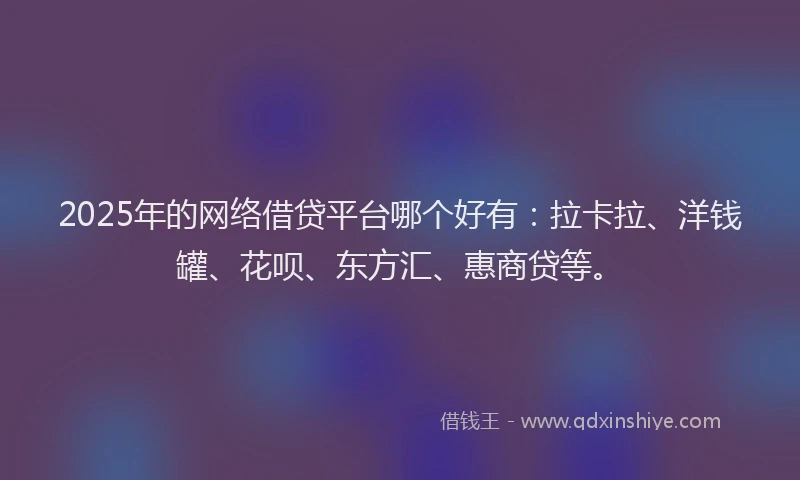 2025年的网络借贷平台哪个好有：拉卡拉、洋钱罐、花呗、东方汇、惠商贷等。