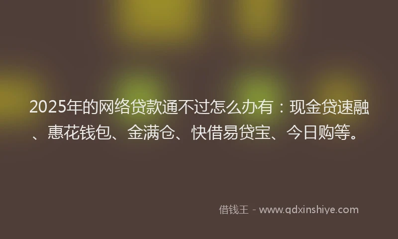 2025年的网络贷款通不过怎么办有:现金贷速融、惠花钱包、金满仓、快借易贷宝、今日购等。