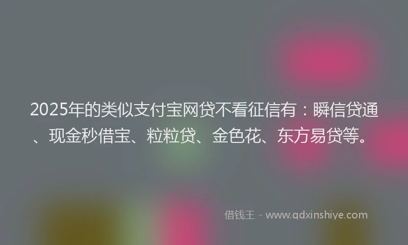 2025年的类似支付宝网贷不看征信有：瞬信贷通、现金秒借宝、粒粒贷、金色花、东方易贷等。