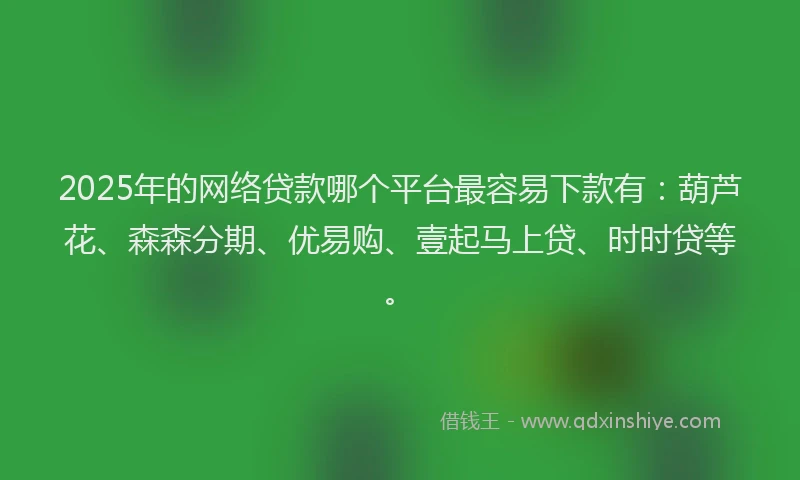 2025年的网络贷款哪个平台最容易下款有：葫芦花、森森分期、优易购、壹起马上贷、时时贷等。