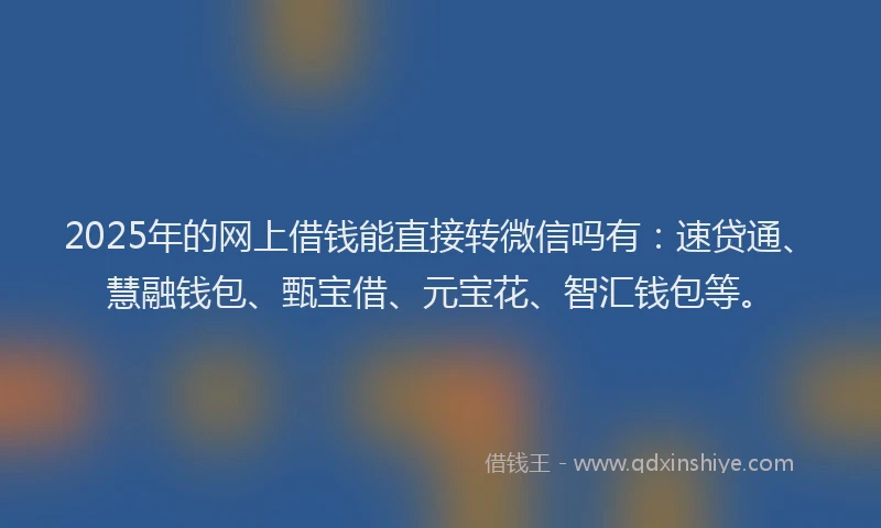 2025年的网上借钱能直接转微信吗有：速贷通、慧融钱包、甄宝借、元宝花、智汇钱包等。
