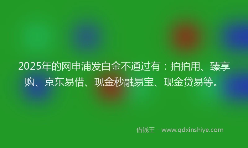 2025年的网申浦发白金不通过有：拍拍用、臻享购、京东易借、现金秒融易宝、现金贷易等。