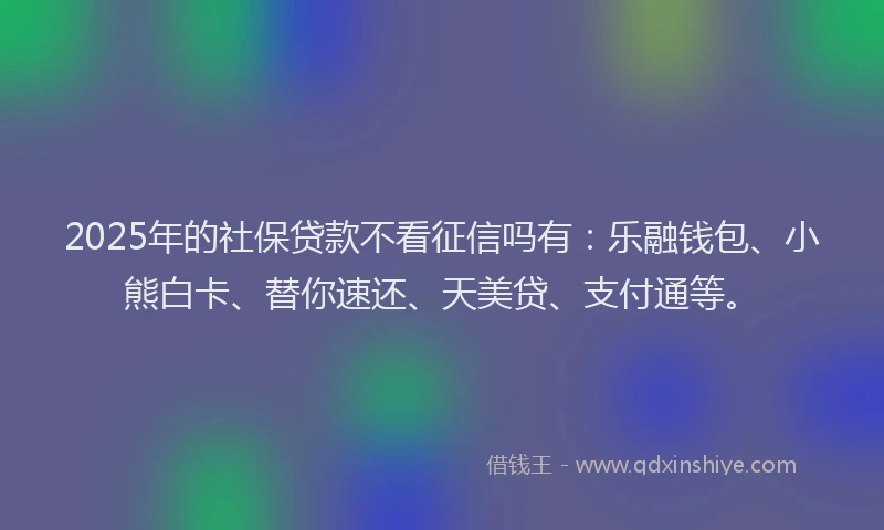 2025年的社保贷款不看征信吗有：乐融钱包、小熊白卡、替你速还、天美贷、支付通等。