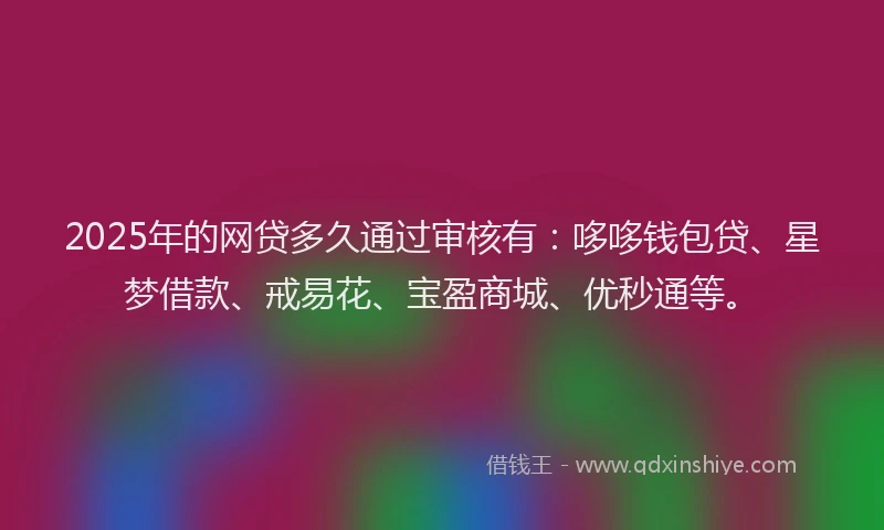 2025年的网贷多久通过审核有：哆哆钱包贷、星梦借款、戒易花、宝盈商城、优秒通等。