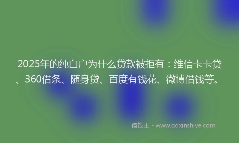 2025年的纯白户为什么贷款被拒有：维信卡卡贷、360借条、随身贷、百度有钱花、微博借钱等。