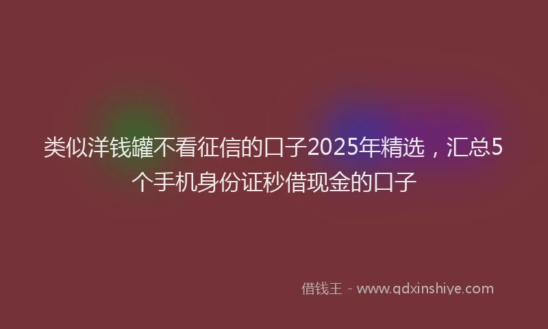 类似洋钱罐不看征信的口子2025年精选，汇总5个手机身份证秒借现金的口子