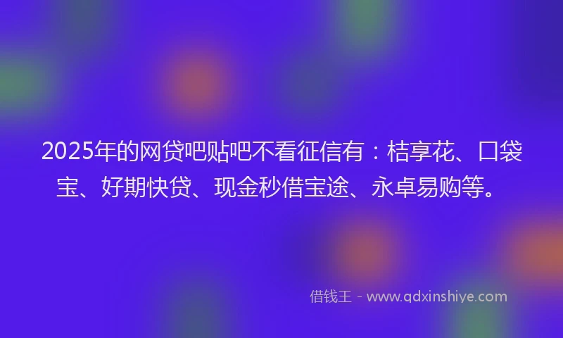 2025年的网贷吧贴吧不看征信有：桔享花、口袋宝、好期快贷、现金秒借宝途、永卓易购等。