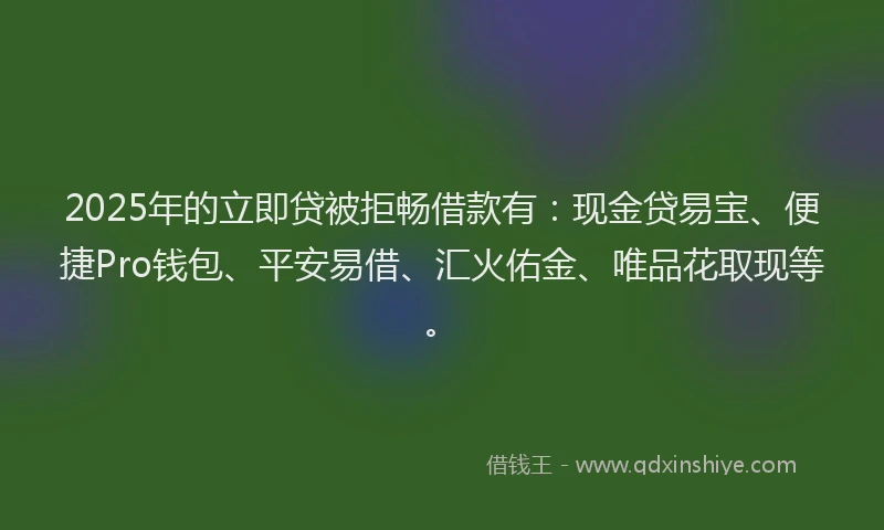 2025年的立即贷被拒畅借款有：现金贷易宝、便捷Pro钱包、平安易借、汇火佑金、唯品花取现等。