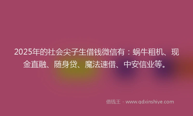 2025年的社会尖子生借钱微信有：蜗牛租机、现金直融、随身贷、魔法速借、中安信业等。