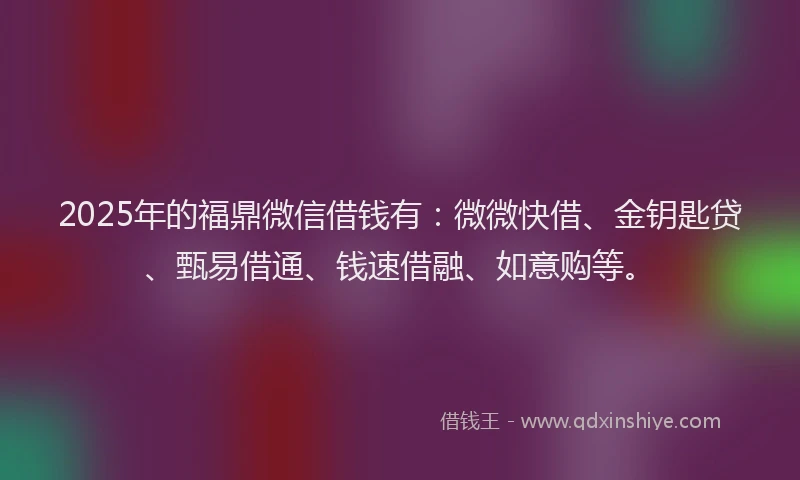 2025年的福鼎微信借钱有：微微快借、金钥匙贷、甄易借通、钱速借融、如意购等。