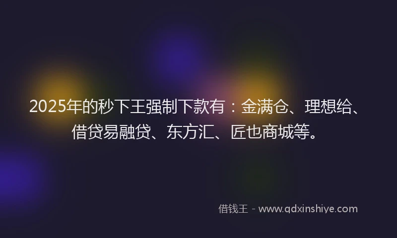 2025年的秒下王强制下款有：金满仓、理想给、借贷易融贷、东方汇、匠也商城等。