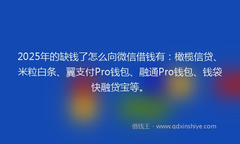 2025年的缺钱了怎么向微信借钱有：橄榄信贷、米粒白条、翼支付Pro钱包、融通Pro钱包、钱袋快融贷宝等。