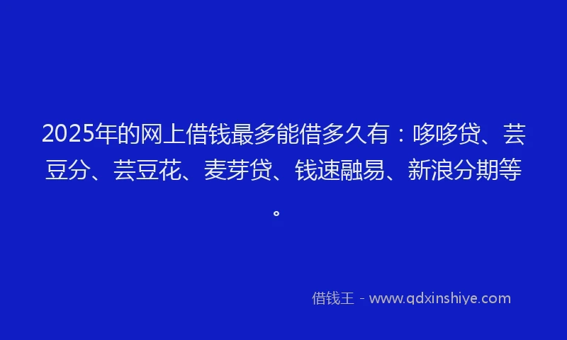 2025年的网上借钱最多能借多久有：哆哆贷、芸豆分、芸豆花、麦芽贷、钱速融易、新浪分期等。