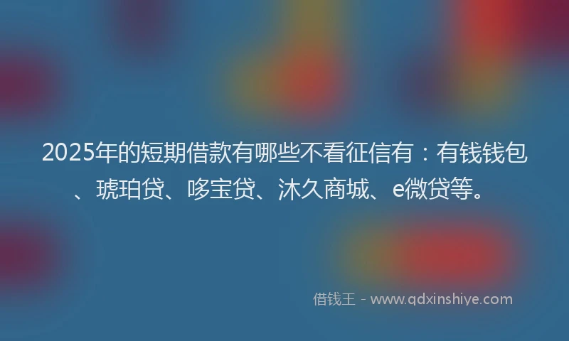 2025年的短期借款有哪些不看征信有：有钱钱包、琥珀贷、哆宝贷、沐久商城、e微贷等。