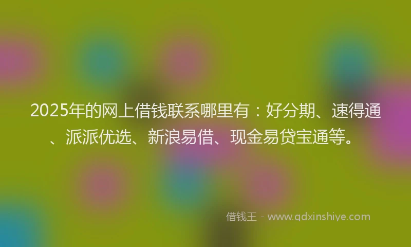 2025年的网上借钱联系哪里有：好分期、速得通、派派优选、新浪易借、现金易贷宝通等。