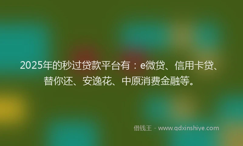 2025年的秒过贷款平台有：e微贷、信用卡贷、替你还、安逸花、中原消费金融等。