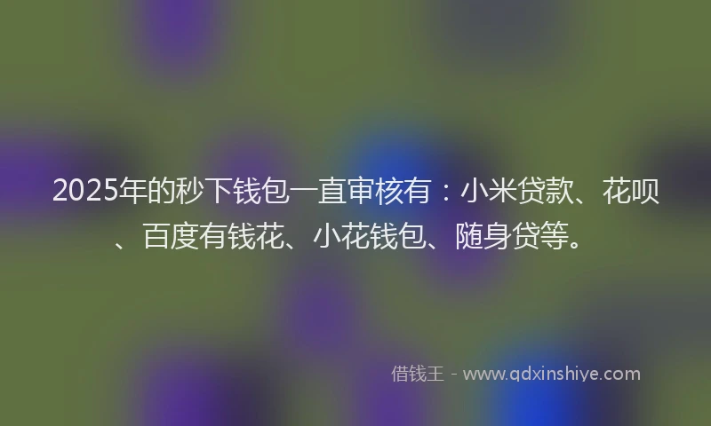 2025年的秒下钱包一直审核有：小米贷款、花呗、百度有钱花、小花钱包、随身贷等。