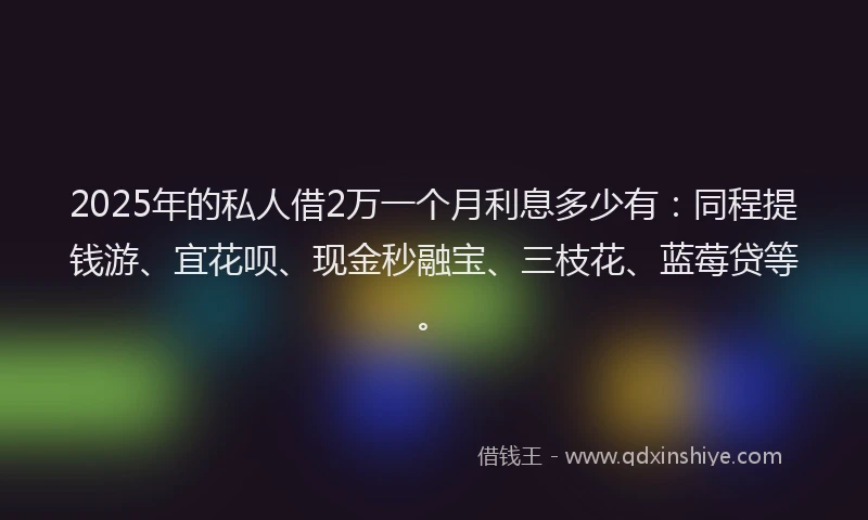 2025年的私人借2万一个月利息多少有：同程提钱游、宜花呗、现金秒融宝、三枝花、蓝莓贷等。