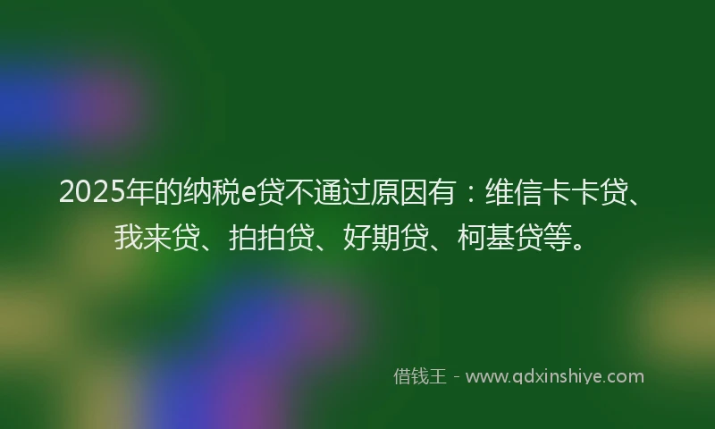 2025年的纳税e贷不通过原因有：维信卡卡贷、我来贷、拍拍贷、好期贷、柯基贷等。