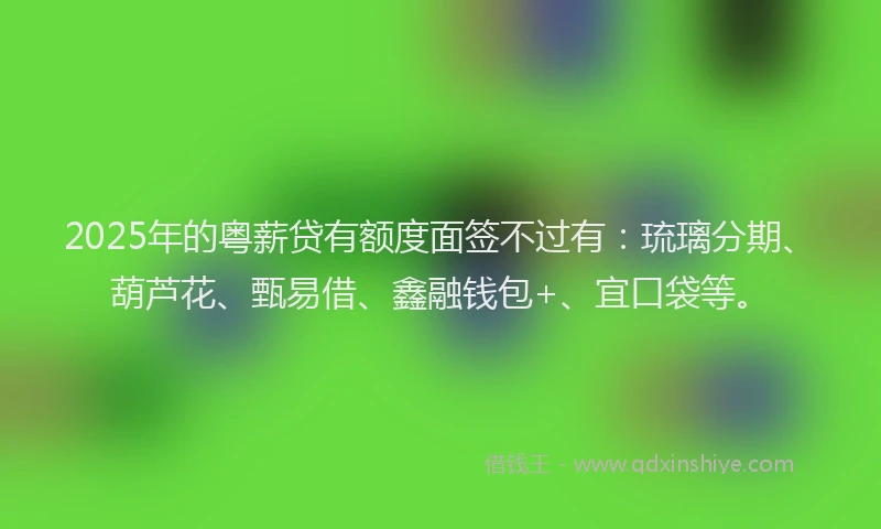 2025年的粤薪贷有额度面签不过有：琉璃分期、葫芦花、甄易借、鑫融钱包+、宜口袋等。