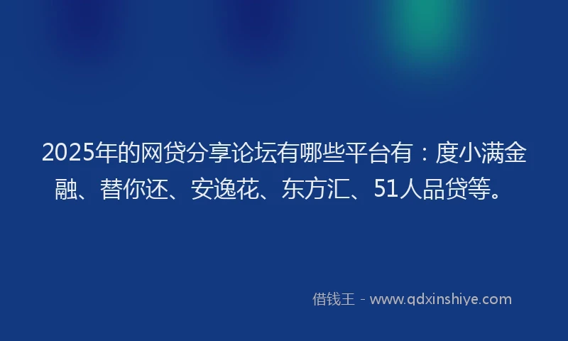 2025年的网贷分享论坛有哪些平台有：度小满金融、替你还、安逸花、东方汇、51人品贷等。